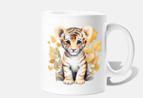 baby tiger, too cute, cute, customizable, cup, breakfast,