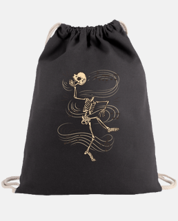 backpack, sarcastic humor, dancing skeleton playing with his t