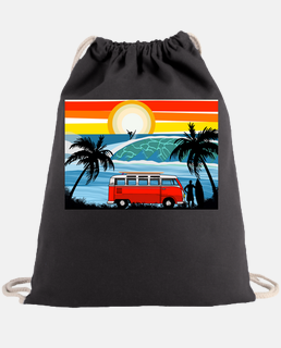 backpack, surf, beach, van, palms