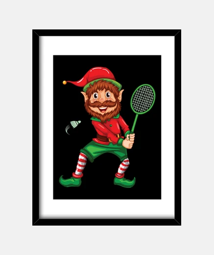 Framed badminton christmas elf xmas