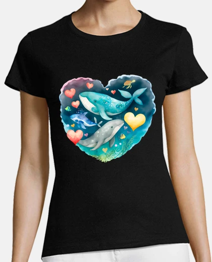 Tee-shirt baleine cœur amour saint valentin océan fonds marins
