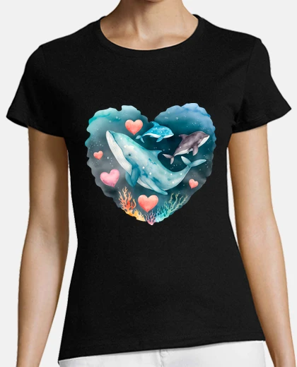 Tee-shirt baleine cœur amour saint valentin océan fonds marins