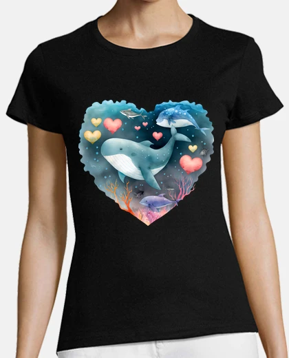 Tee-shirt baleine cœur amour saint valentin océan fonds marins