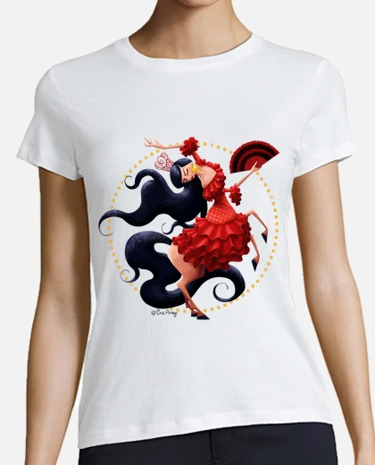 Maglietta Donna Maniche Corte – Design Flamenco ‘Isabel’ – Vestibilità Attillata In Cotone