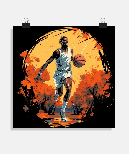 Póster baloncesto al atardecer de otoño