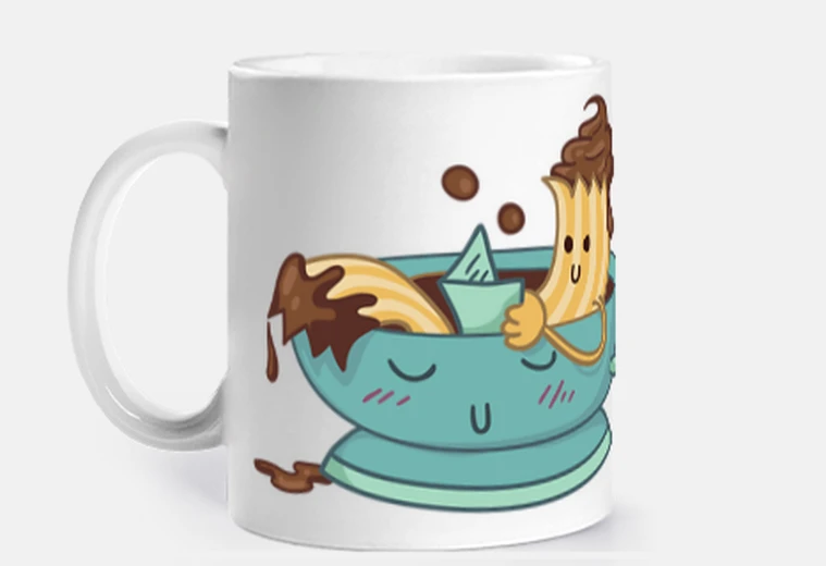 Mug banane qui prend son bain de cacao tasse café thé croissants infusion tisane