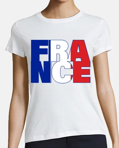 T-shirt bandiera della francia blu bianco rosso scollo a v