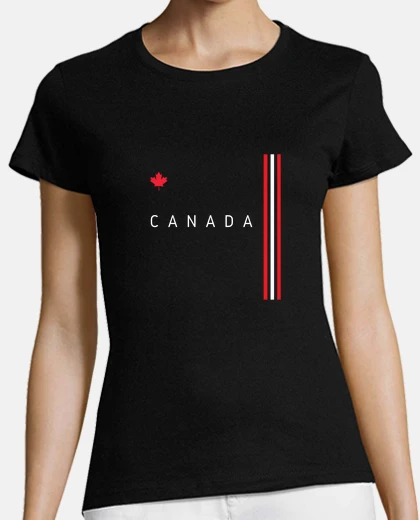 T-shirt bandiera donna canada, manica corta, nero, qualità premium