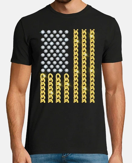 T-shirt bandiera usa catene d&#39;oro diamanti soldi gangster lusso