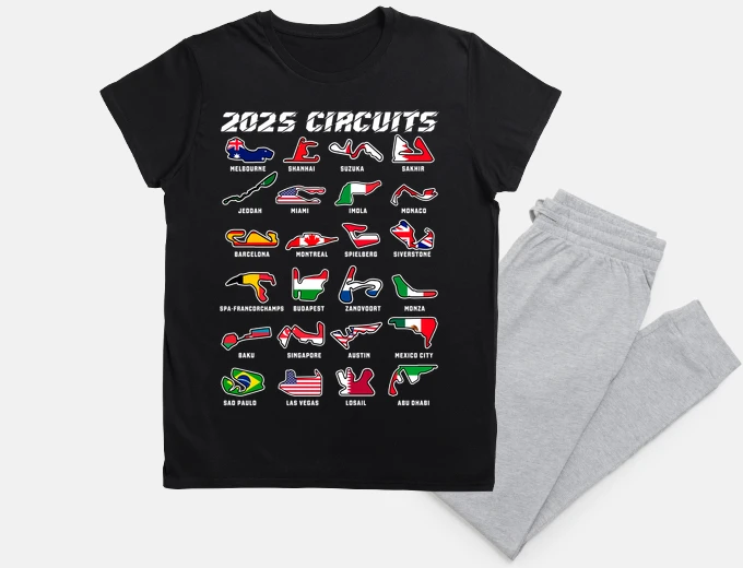 Pigiama bandiere dei circuiti formula 1 2025 auto da corsa regalo