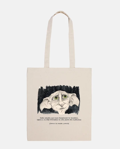 Bolsa Bandolera Dobby Harry Potter con mensaje 100% algodón