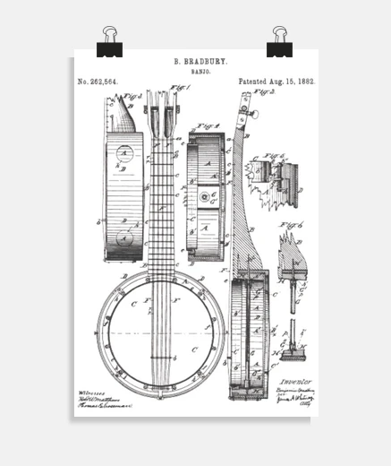 Poster banjo music vintage plan diagram poster living room bedroom studio collector poster