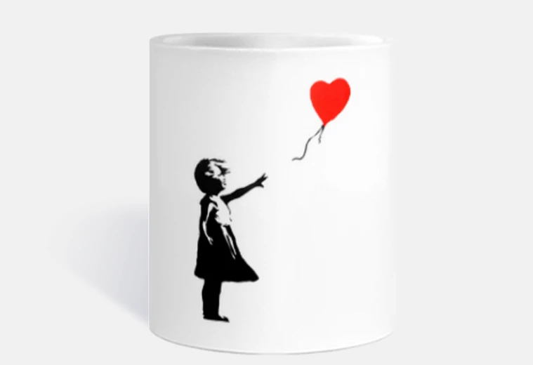 Cup banksy girl with balloon