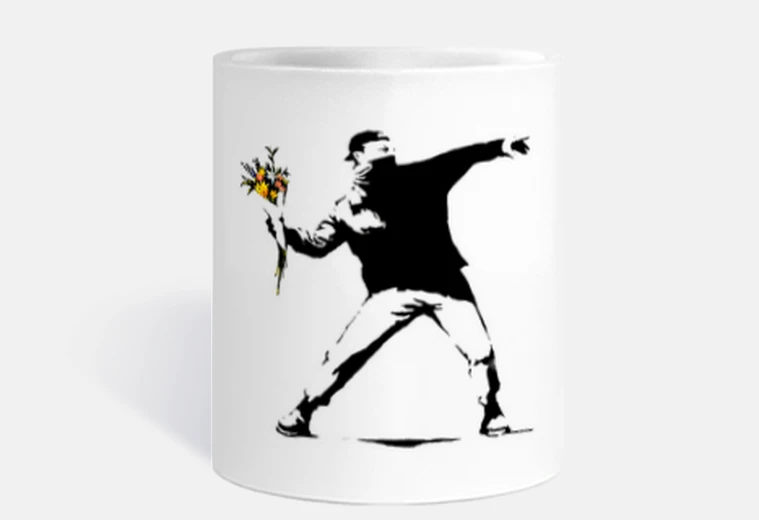 Cup banksy soldier flowers