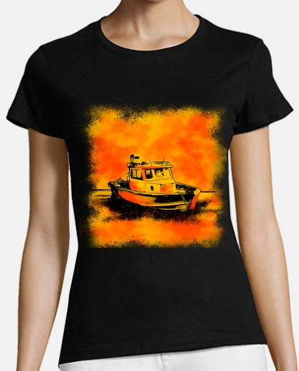 T-shirt barca da pesca sottobicchiere in mare