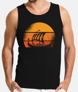 barco vikingo sol retro