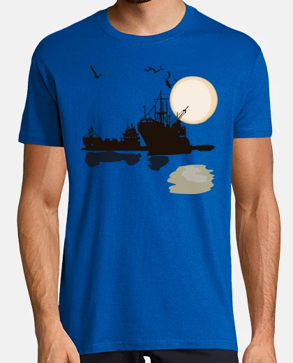 Camiseta Barcos Pesca Gaviotas Reflejos