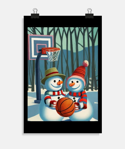 Poster basket-ball bonhomme de neige