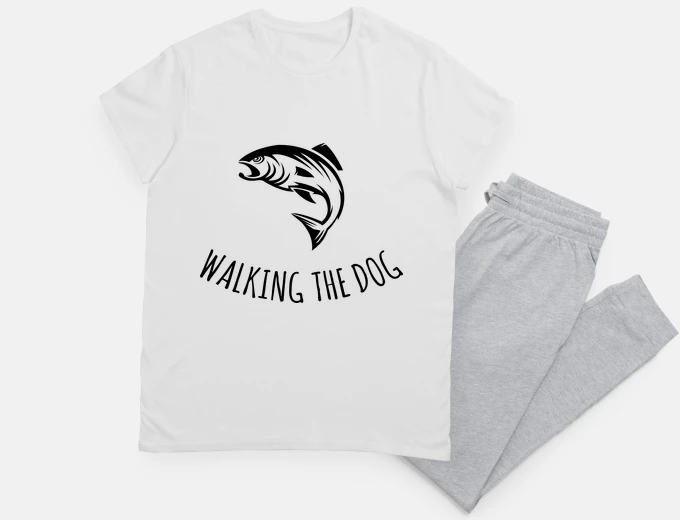 Pyjama bass fishing, walking the dog, sea fisherman,