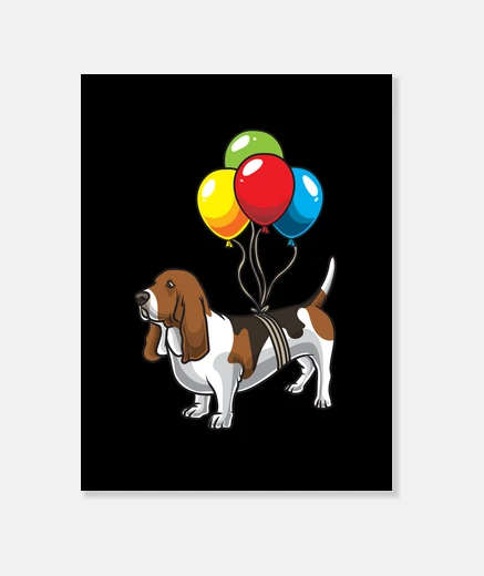 Stampa basset hound dog con palloncini