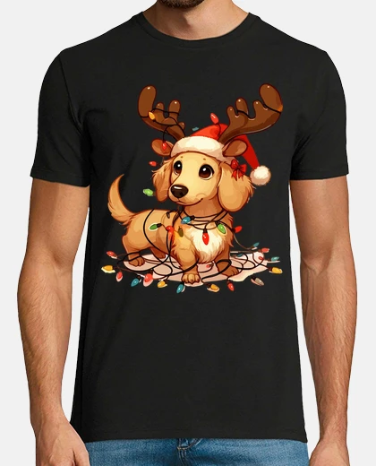 T-shirt bassotto crema renna natale