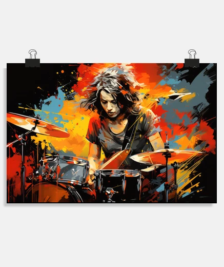 Poster batterista musica pittura arte astratta