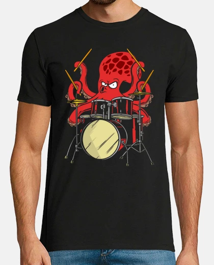 T-shirt batterista polpo bacchette batteria