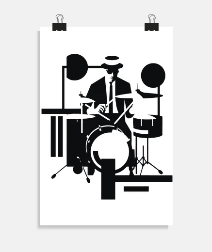 Poster batteur de jazz ska année 80 groove chicago affiche chambre studio salon  noir et blanc 