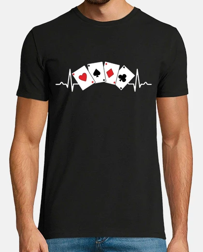 T-shirt battito cardiaco carte assi poker cuore elettronica gioco casinò