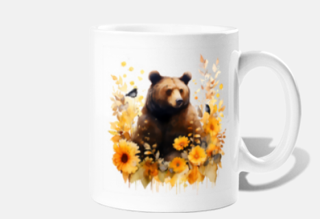 bear flowers sunflower birds boho customizable cup