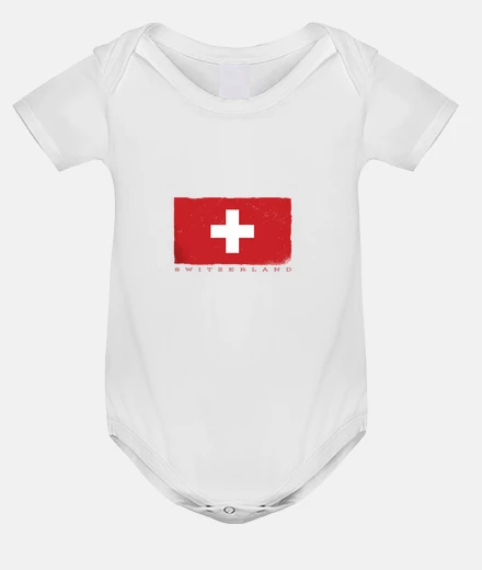 Abbigliamento bebè body, tutina, bandiera svizzera vintage grunge.