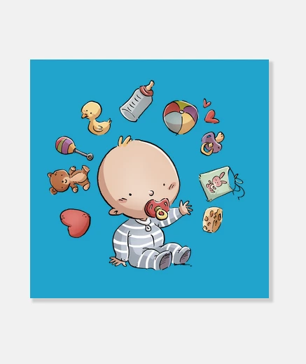 Lienzo bebe con juguetes