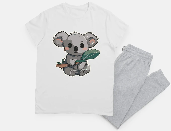 Pigiama bebè koala mangia le foglie di eucalipto gunnii e dorme di notte
