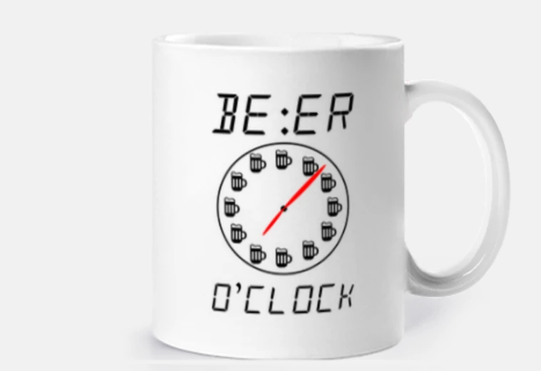 Cup beer o clock, beer t-shirt, alcohol, humou