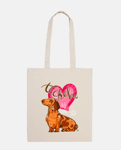 Bag beige handle bag dachshund 003