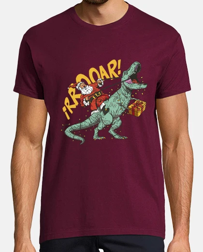 T-shirt bel babbo natale in sella a t rex natal