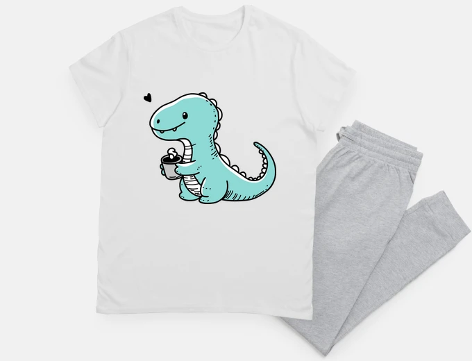 Pigiama bel dinosauro con caffè