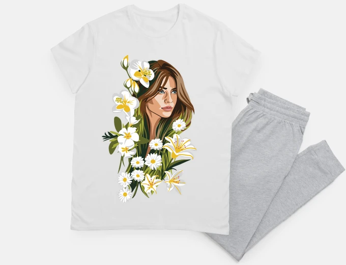 Pyjama belia illustration girl with flowers