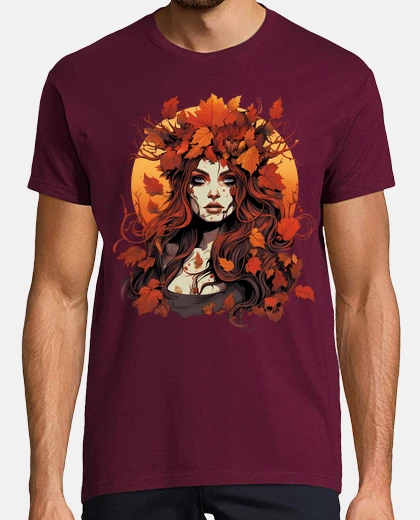 Tee-shirt belle femme avec des feuilles d39automn