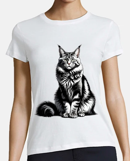 T-shirt bellissimo gatto maine coon con scollo a v