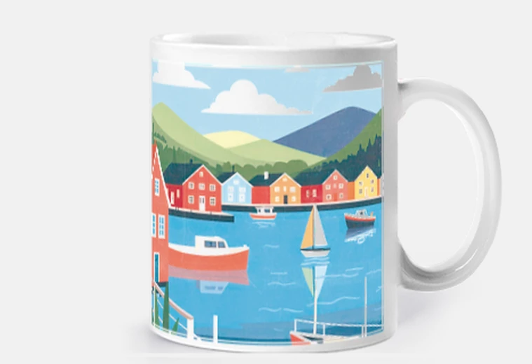 Tazza bergen in norvegia viaggio in barca tazza di caffè tè tisana case di legno colorate