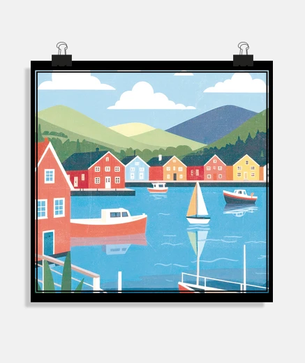 Poster bergen in norway travel boat poster decoration bedroom living room poster