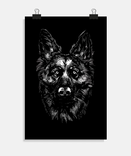 Poster berger allemand , affiche collector , dessin d artiste rare