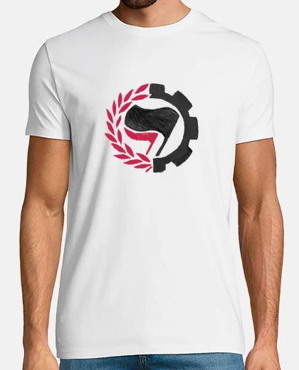 T-shirt bianca t-shirt h - antifascista bandiera nera