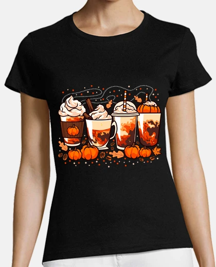 T-shirt bicchieri caffè zucche halloween foglie autunno caffeina natura