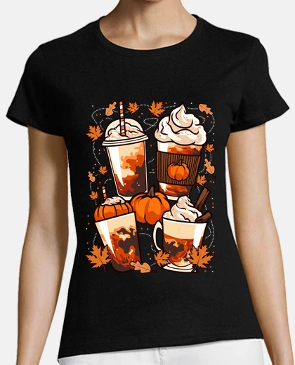T-shirt bicchieri caffè zucche halloween foglie autunno caffeina natura