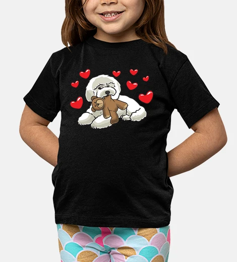 Kids Bichon Frise Dog with stuffed animal