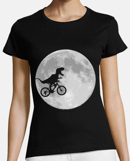 Playera bicicleta de dinosaurio y la luna