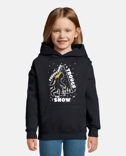 Kids bigfoot squatting through the snow chri