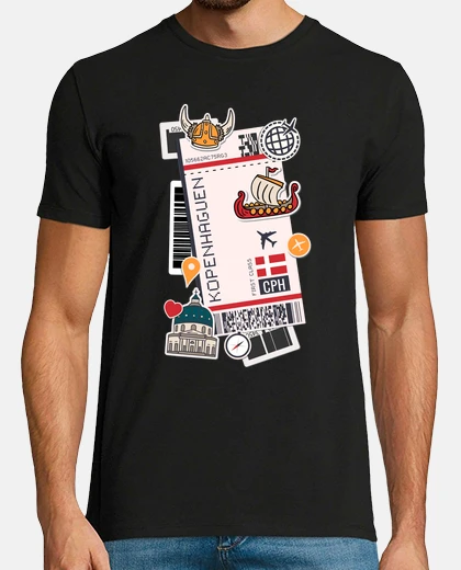 T-shirt biglietto aereo di Copenhagen imbarco a
